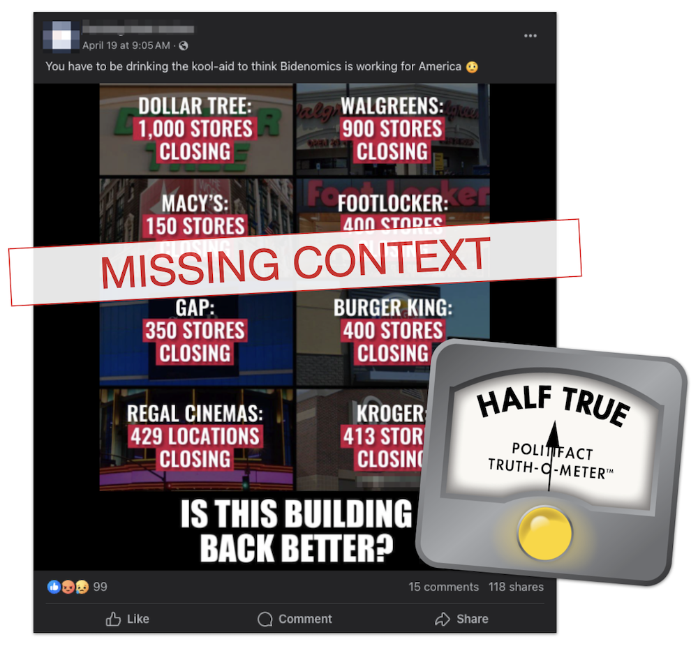 Biden store closures claim edited screenshot