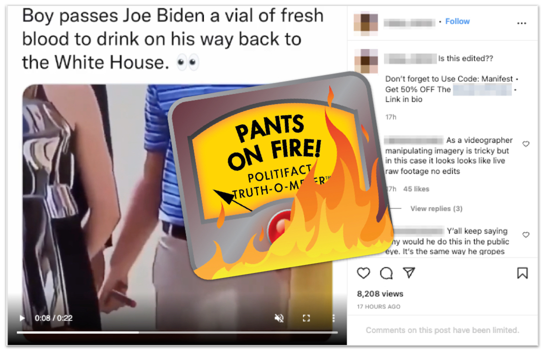 Biden vial of blood Instagram with POF logo