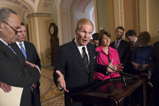 Sen. Bill Nelson speaking to reporters at capitol Feb. 27 2018