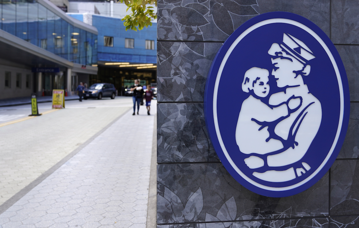 Logo of the Boston Children's Hospital on a wall