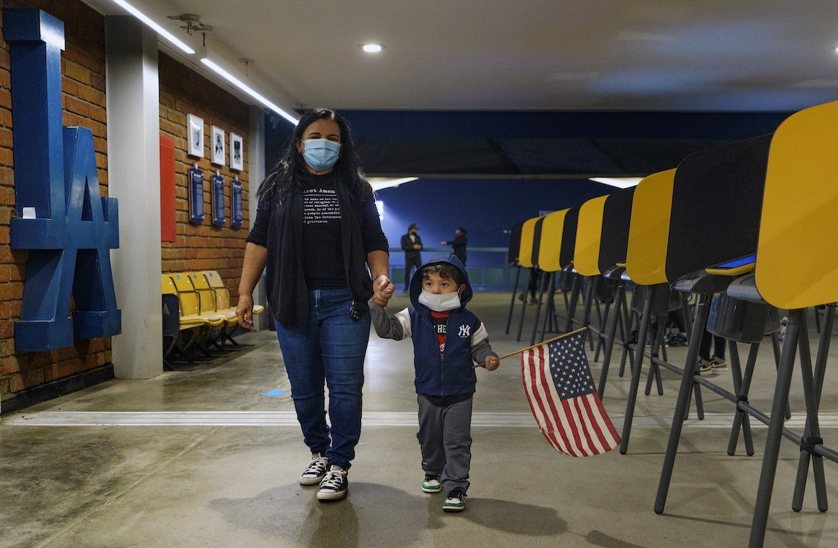 California voter and her grandson, Nov. 2, 2020