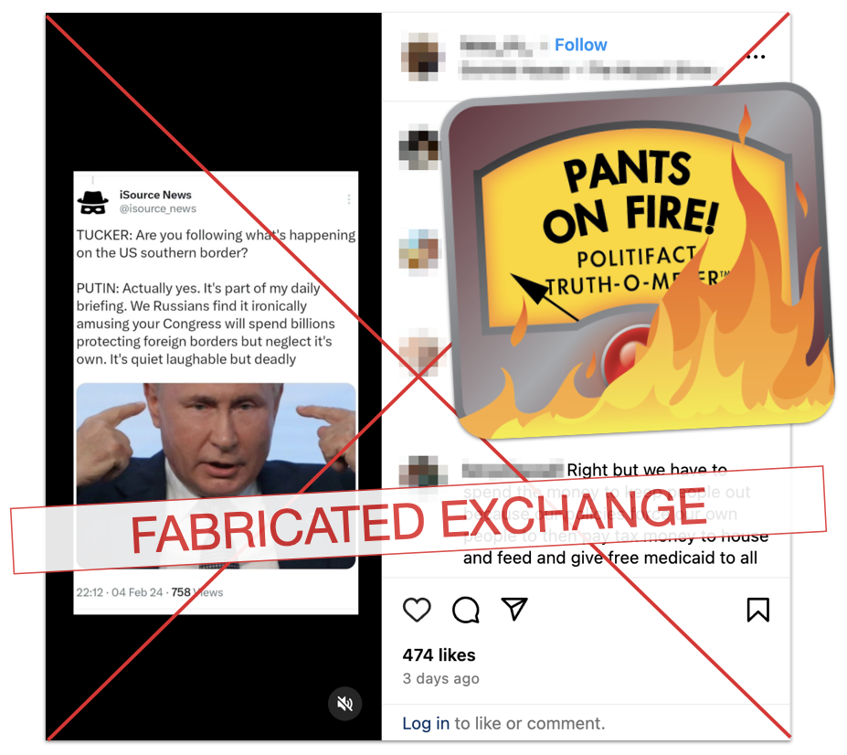Carlson Putin border exchange claim edited screenshot