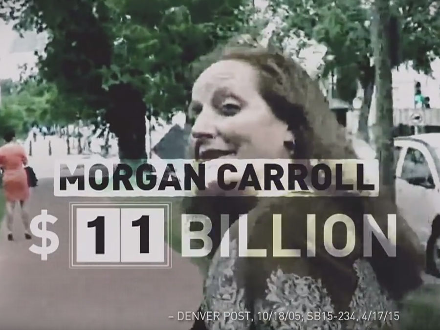 Still image from NRCC ad saying Morgan Carroll "racked up $11 billion in new spending" in Colorado legislature.