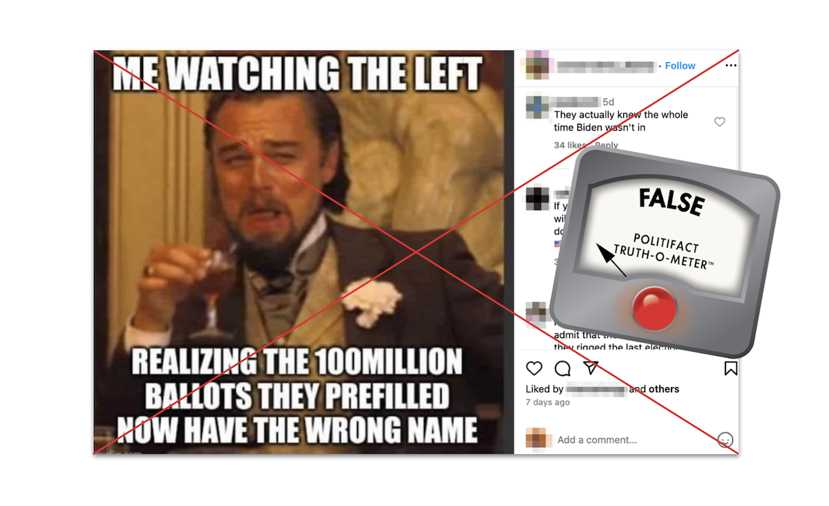 Claim about 100 million prefilled ballots, with False logo, 7-29-2024