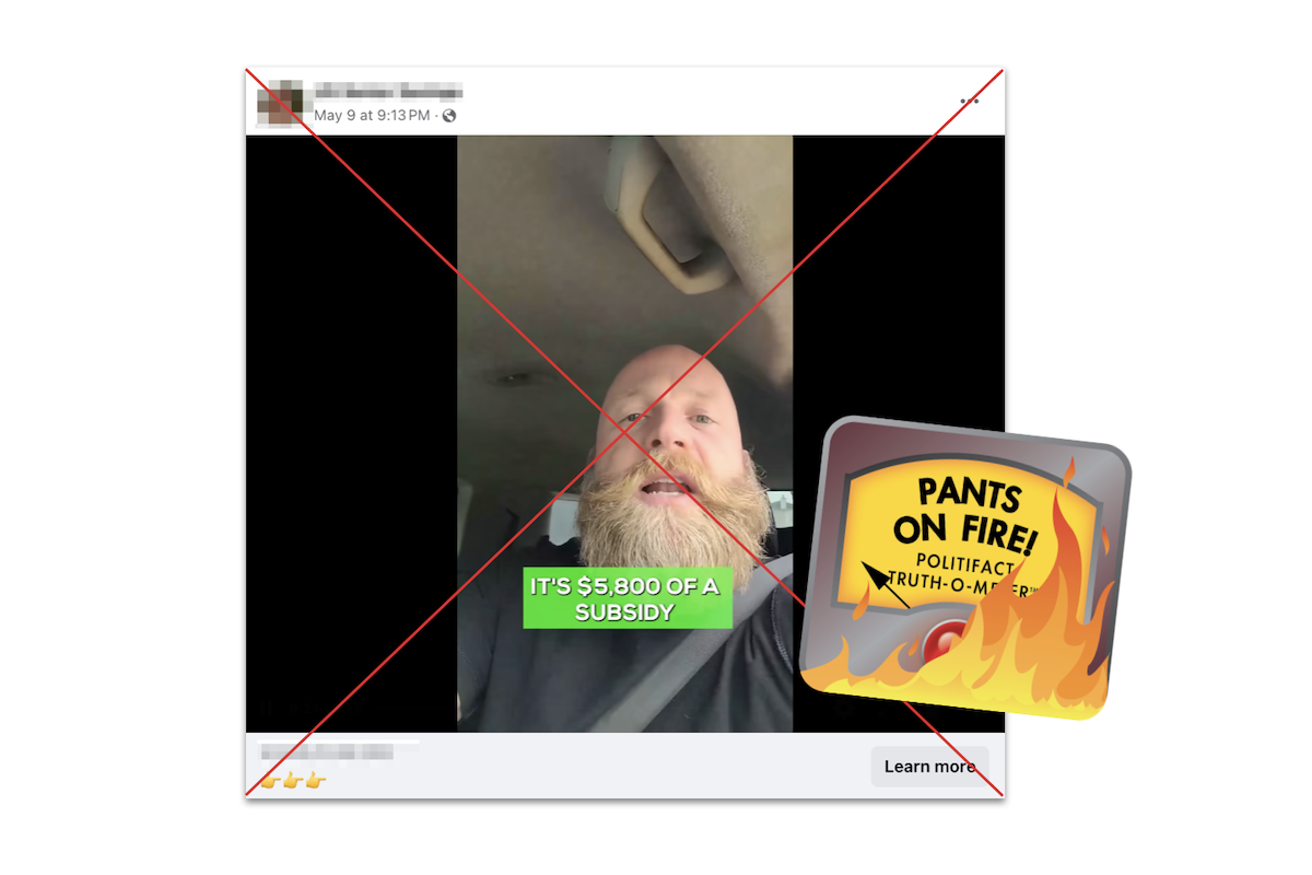 Claim about $5,800 government subsidy, with POF logo, 5-17-2024