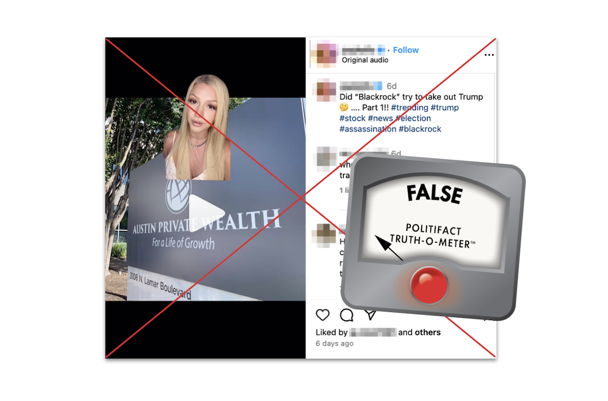 Claim about Austin Private Wealth shorting DJT shares, with False graphic, 7-25-2024