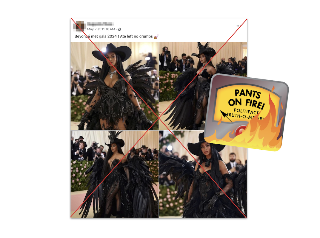 Claim about Beyonce at 2024 Met Gala, with POF logo, 5-10-2024