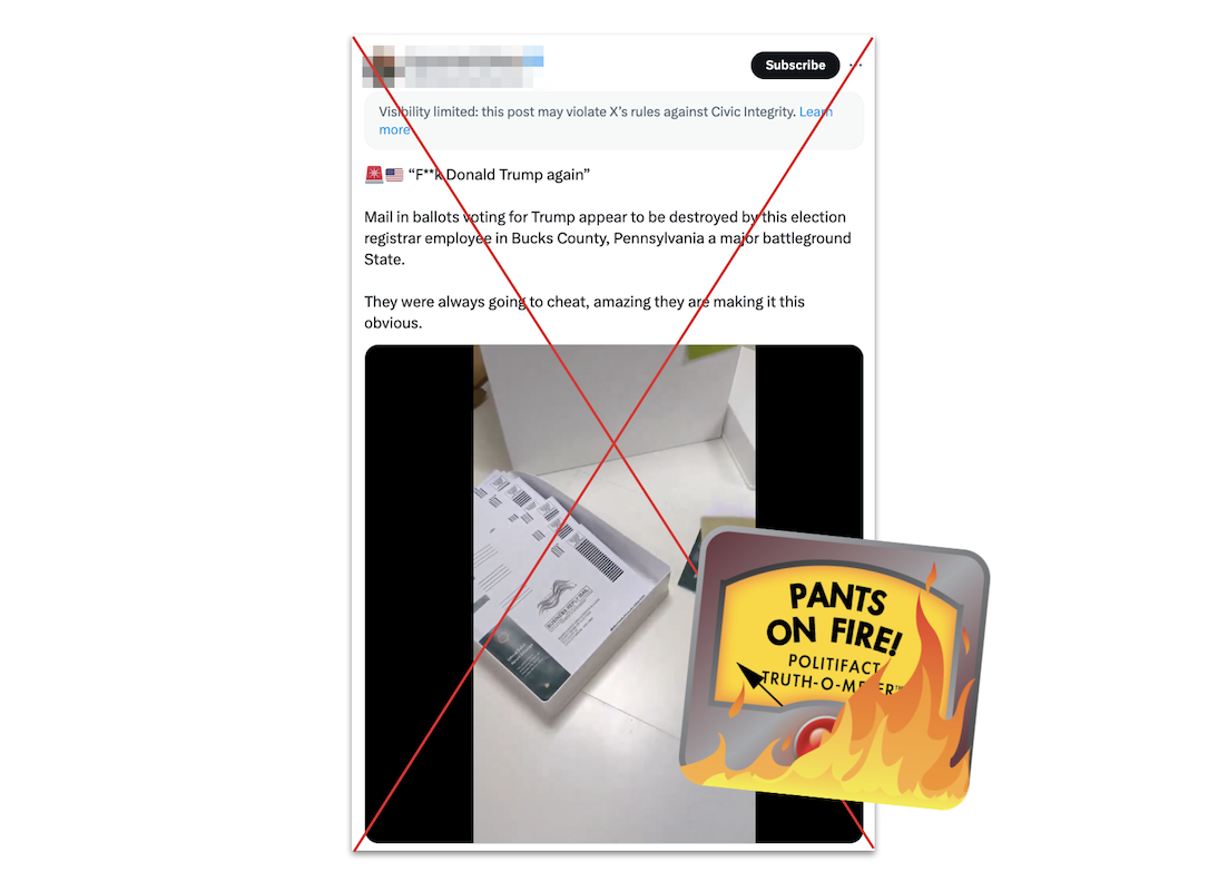 Claim about Bucks County ballots being destroyed, with POF graphic, 10-25-2024