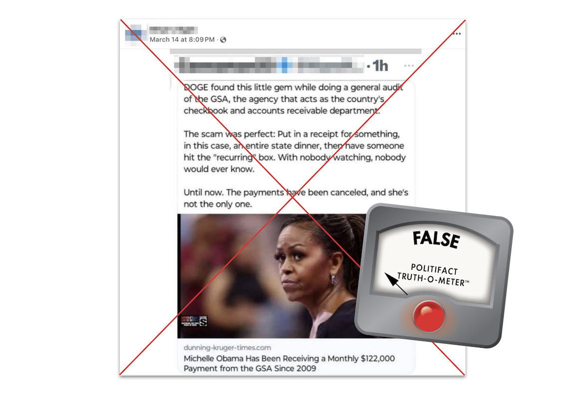 Claim about GSA paying Michelle Obama, with False graphic, 03-17-2025