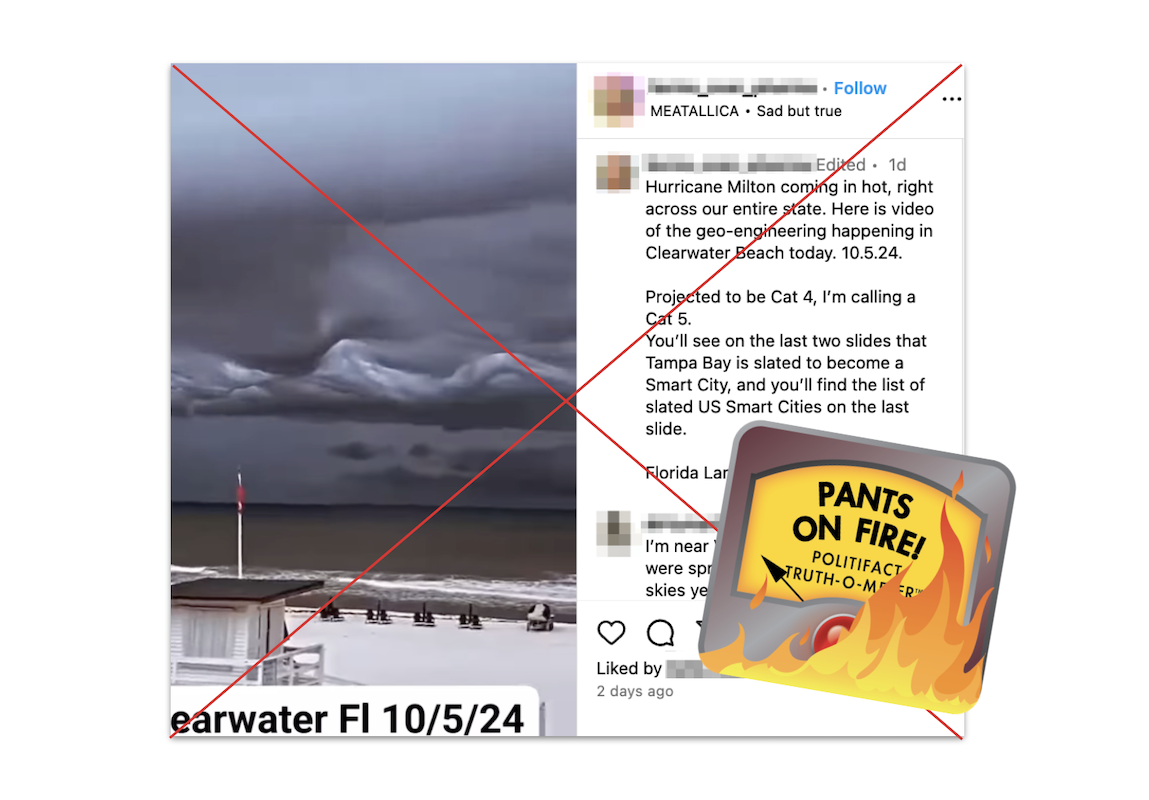 Claim about Hurricane Milton being geoengineered, with POF graphic, 10-08-2024