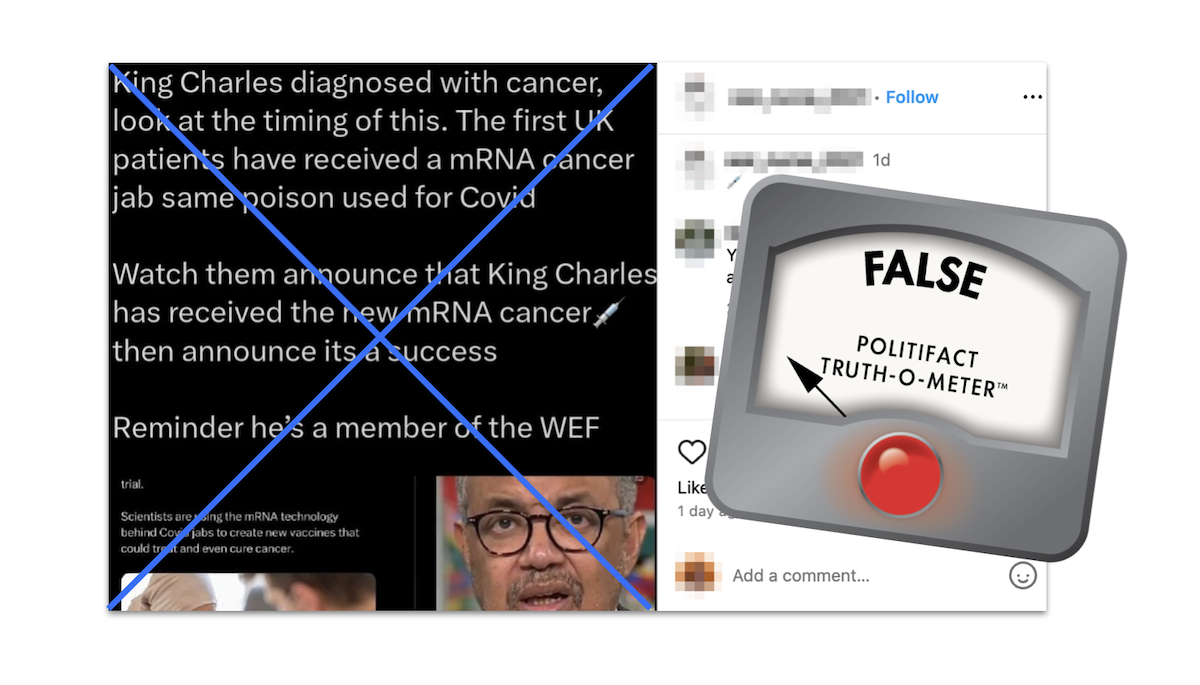 Claim about King Charles' cancer linked to mRNA cancer vaccine, with rating, 2-9-2024