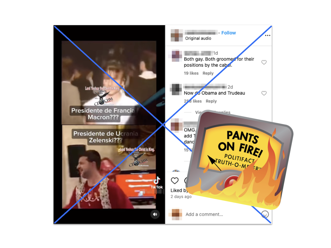 Claim about Macron and Zelenskyy dancing, with POF rating, 3-22-2024