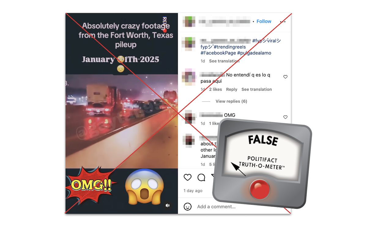Claim about Texas car pileup, with False graphic, 01-03-2025