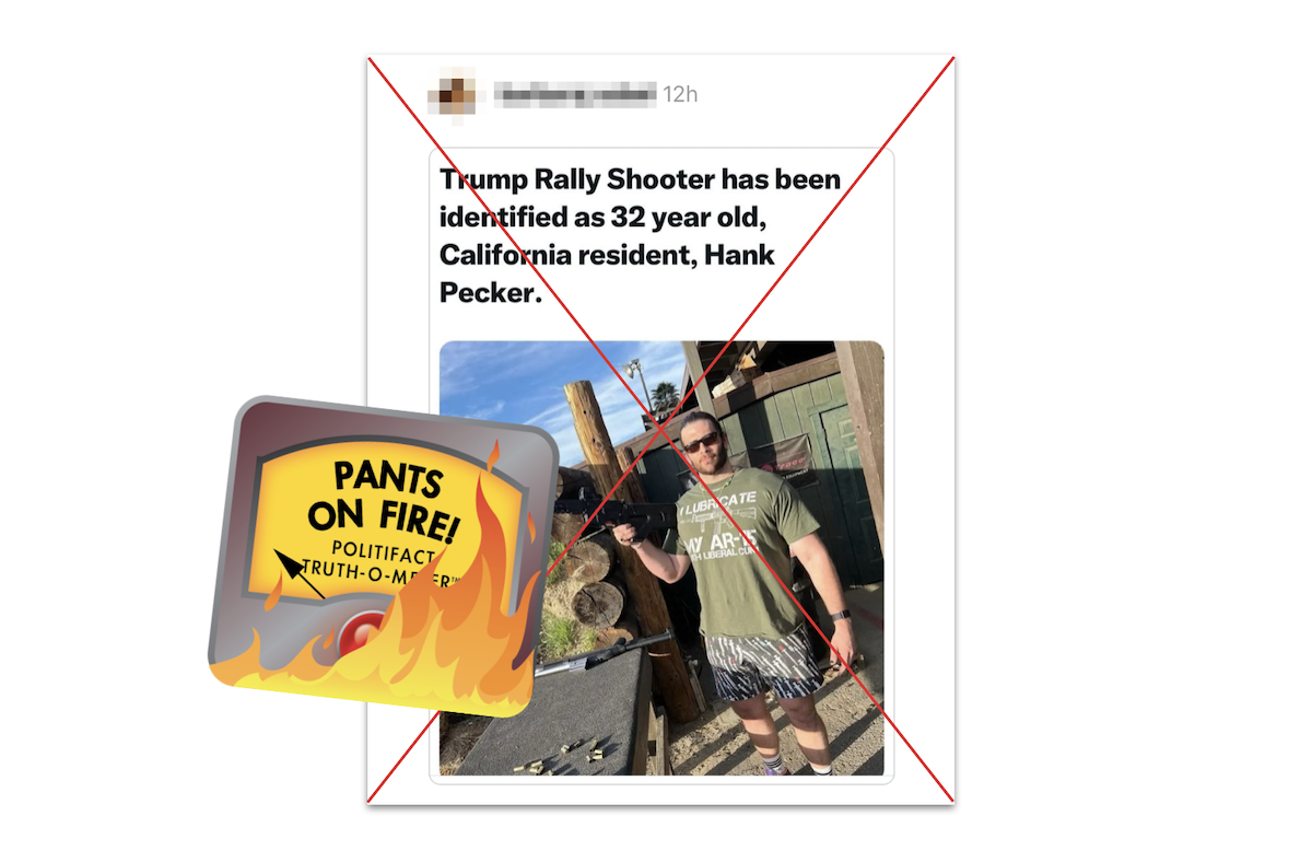 Claim about Trump shooter being 'Hank Pecker,' with POF graphic, 7-14-2024