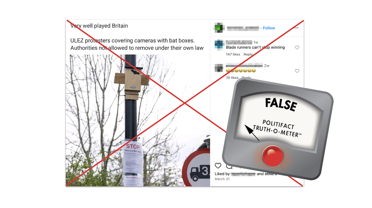 Claim about ULEZ and bat boxes, with False logo, 4-15-2024