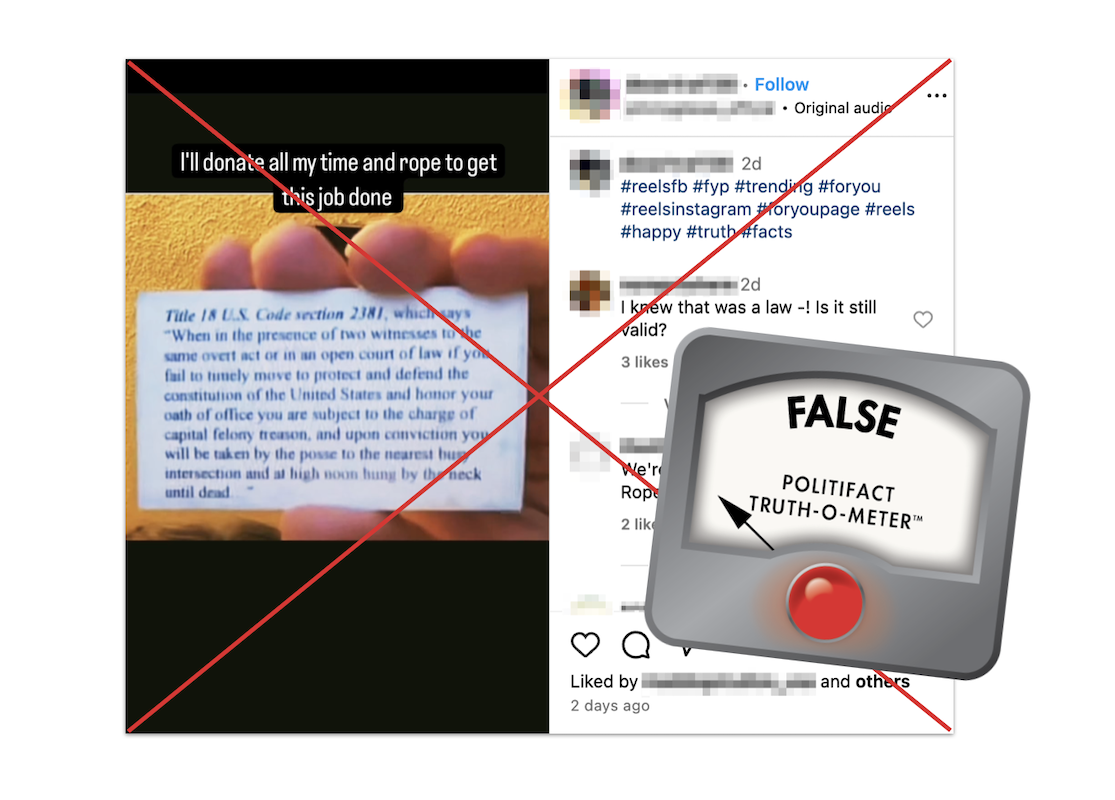 Claim about treason penalty, with False logo, 03-06-2024