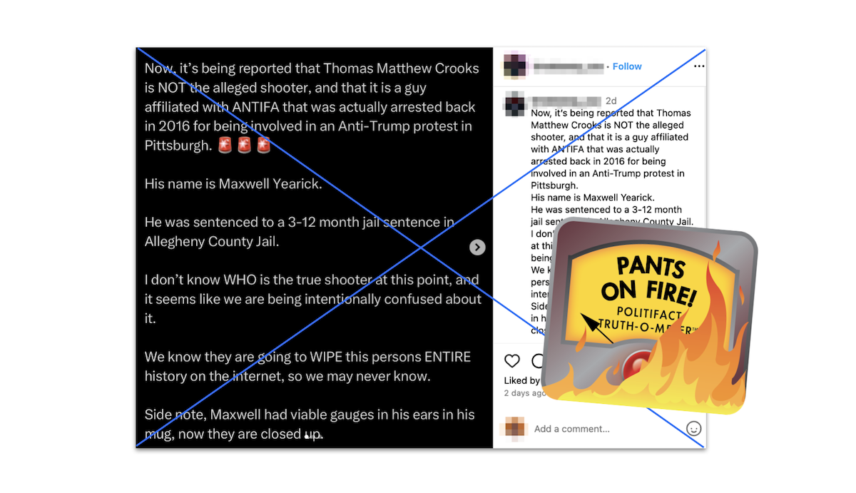 Claim that Trump shooter was Maxwell Yearick, with POF graphic, 7-16-2024