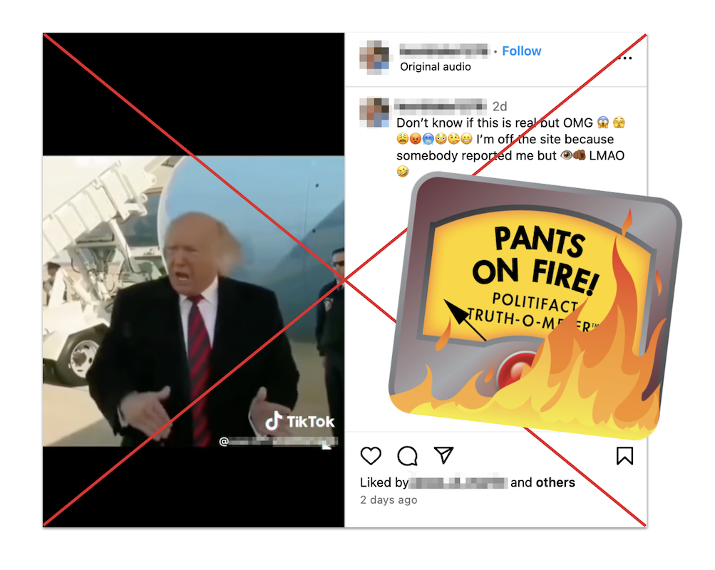 Claim that Trump's wig fell off, with POF graphic, 2-20-2024