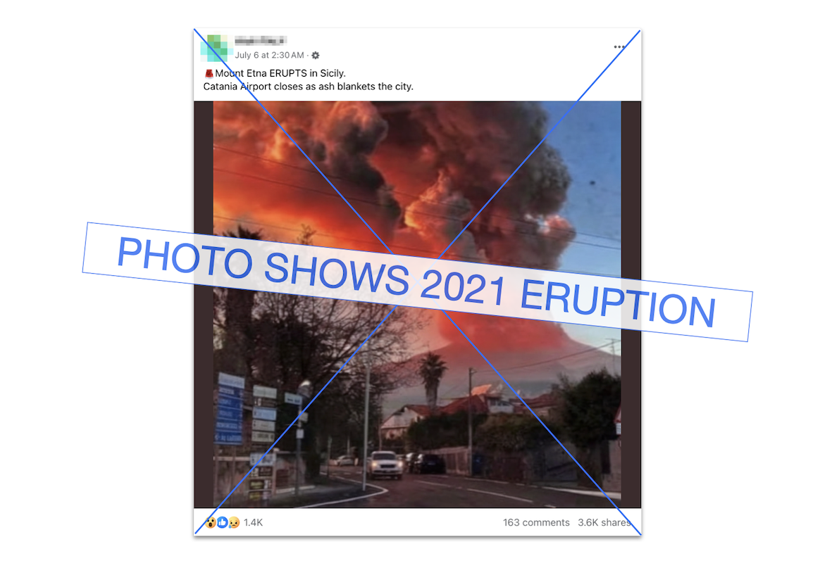 Claim that photo shows Mount Etna July 2024 eruption, with descriptor, 7-08-2024