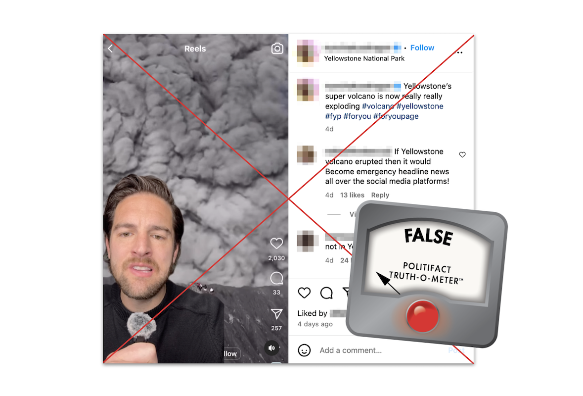 Claim that video shows Yellowstone eruption, with False graphic, 12-16-2024