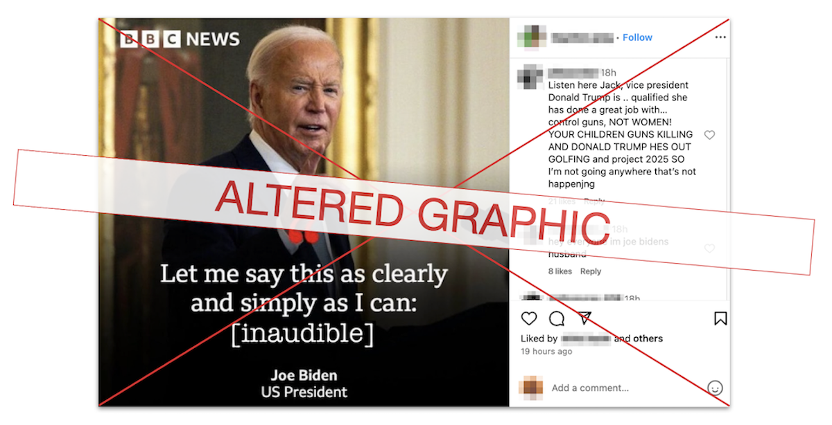 Claim with altered BBC graphic saying Biden is inaudible, with description, 7-12-2024