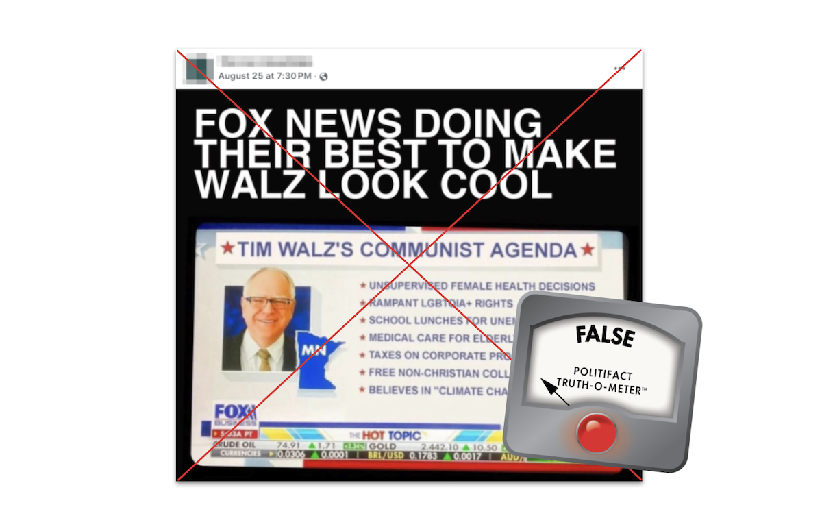 Claim with fake Fox Business graphic, with False logo, 8-29-2024