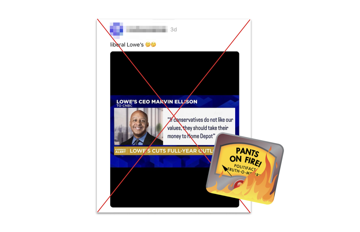 Claim with fake Lowe's CEO quote, with POF graphic, 8-26-2024