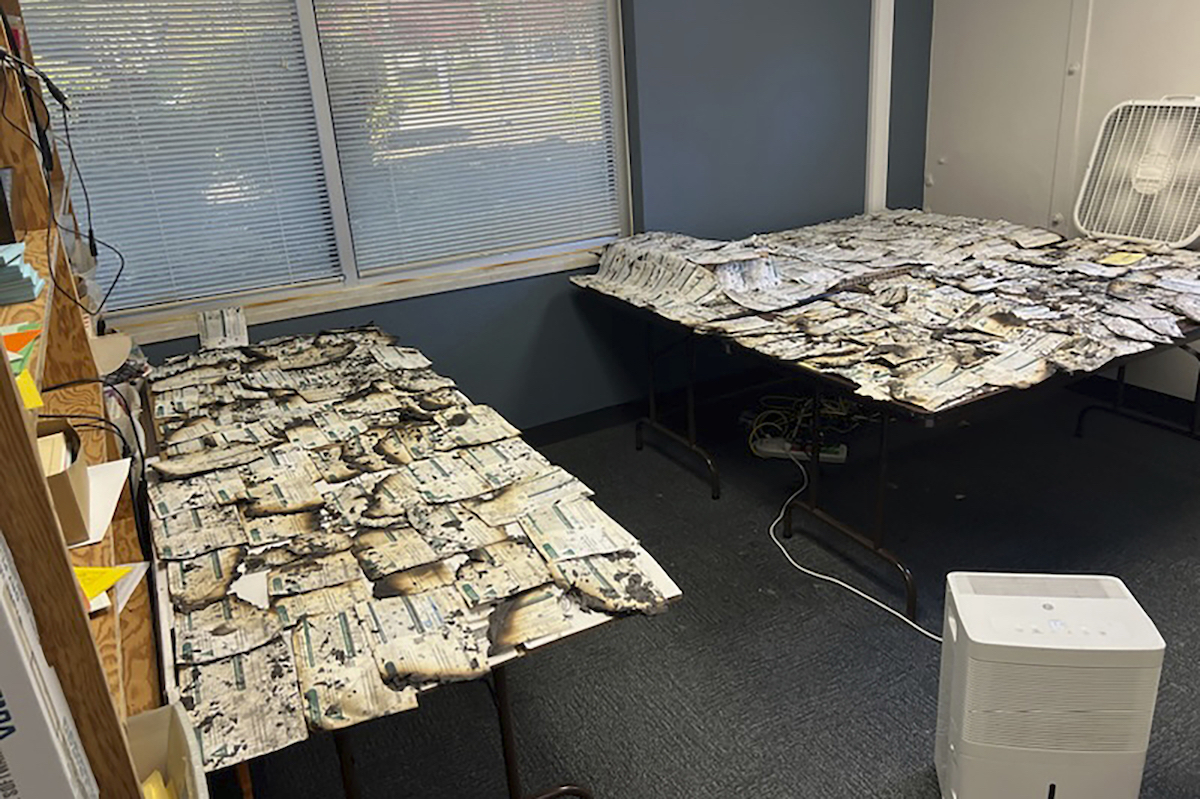 Burned ballots from drop box in Clark County, Wash.