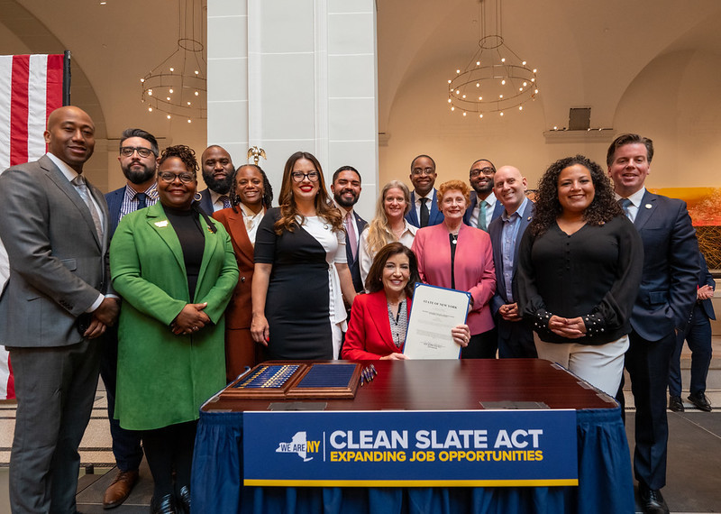 New York Gov. Kathy Hochul signs New York state''s Clean Slate Act in Brooklyn, N.Y., 11-16-2023