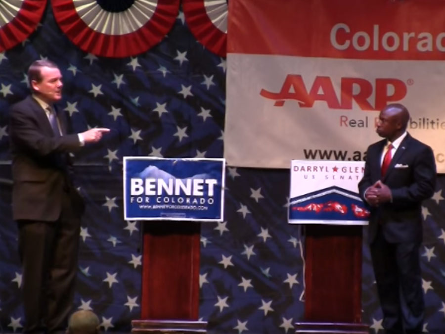 Michael Bennet and Darryl Glenn face-off in the Club 20 debate on Sept. 10, 2016