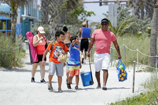 family walking to Cocoa Beach April 2020