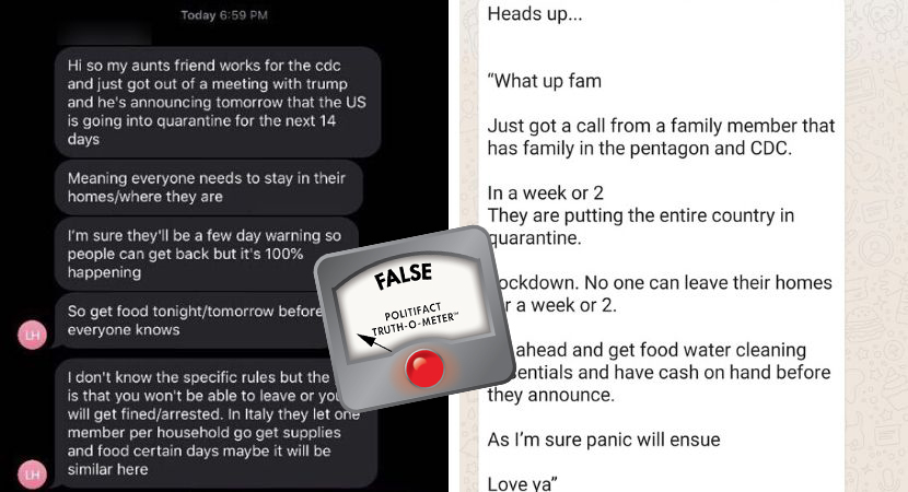 National quarantine messages