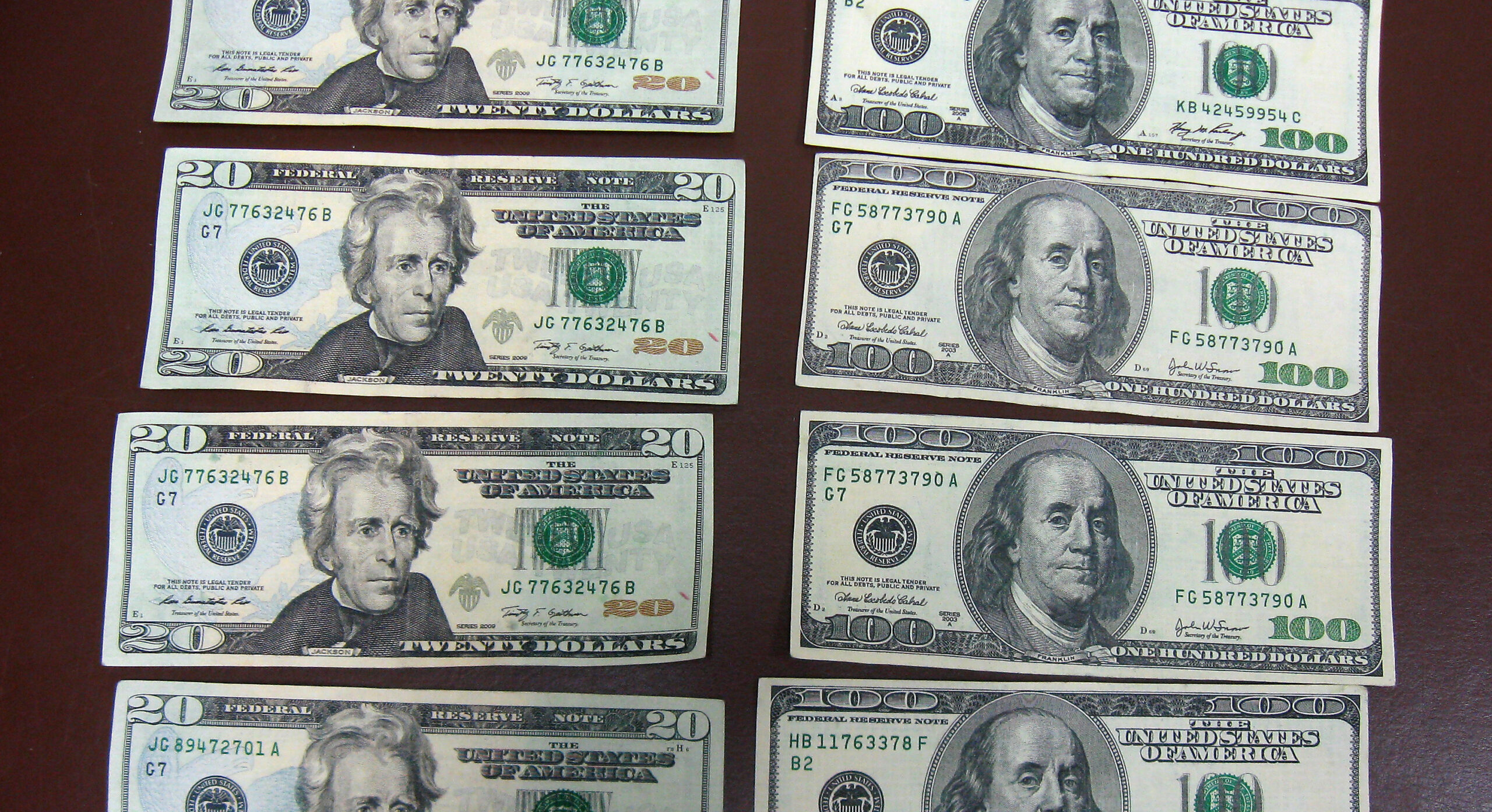 Currency 20s and 100s