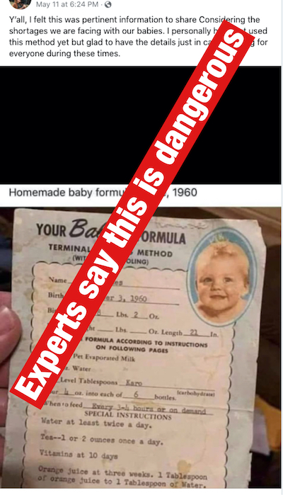 False FB baby formula post
