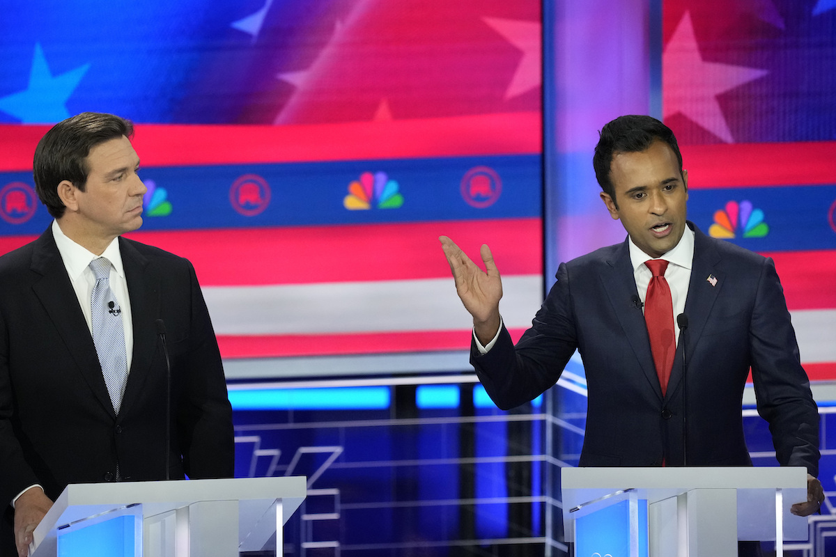 Ramaswamy, DeSantis at third GOP presidential debate, 11-8-2023