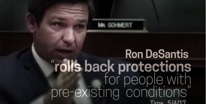 Florida Democratis ad about DeSantis and preexisting screenshot 2018