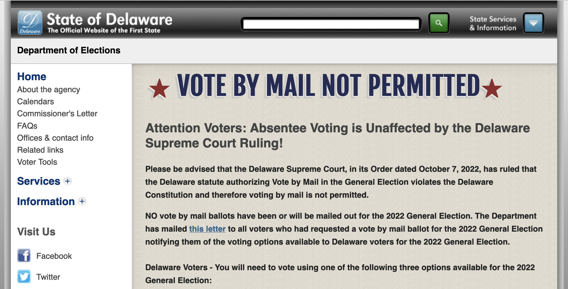 Delaware vote by mail details website screenshot