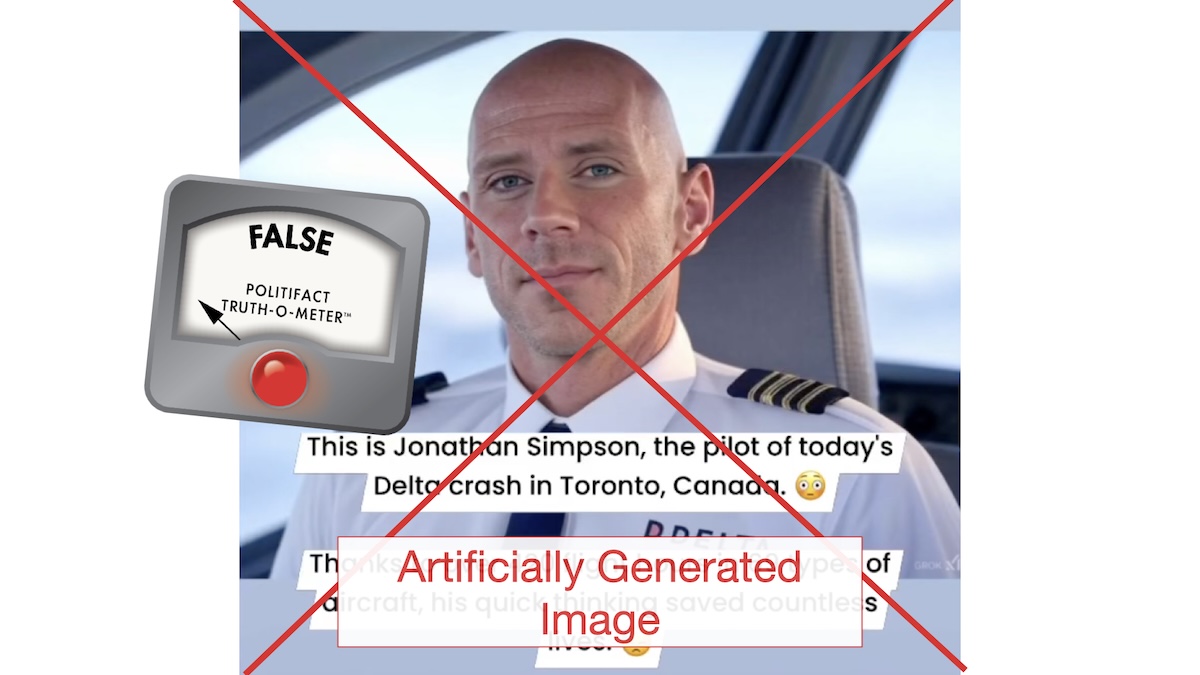 False claim, photo of Delta Air Lines Toronto crash plane, 2/18/25