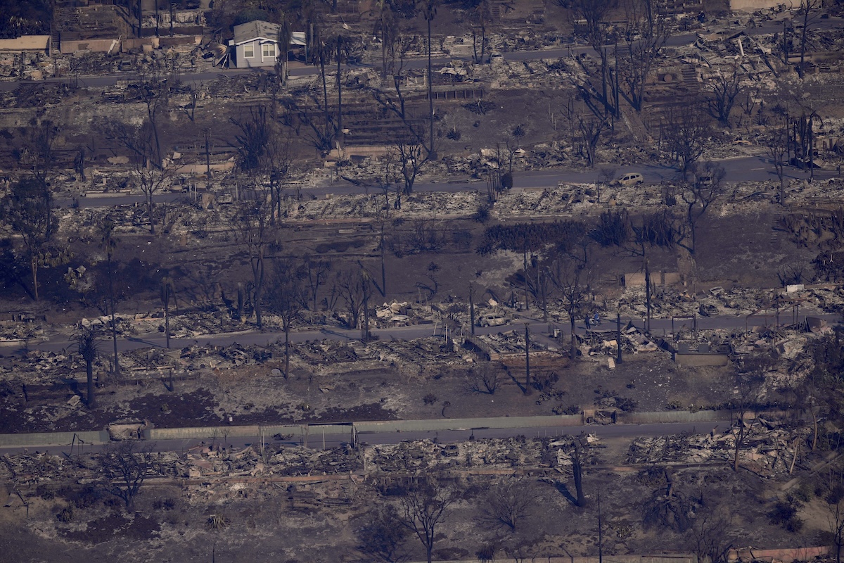 Devastation from Palisades Fire seen from air in Los Angeles, California, Jan. 9, 2025
