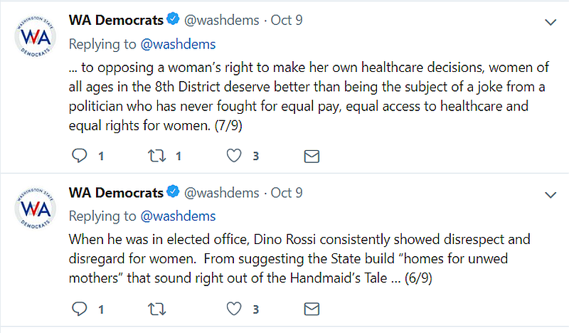 Washington State Democratic Party tweets about Dino Rossi