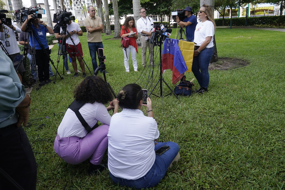 Adelys Ferro, director of the Venezuelan-American Caucus, speaks at a news conference Sept. 15, 2022