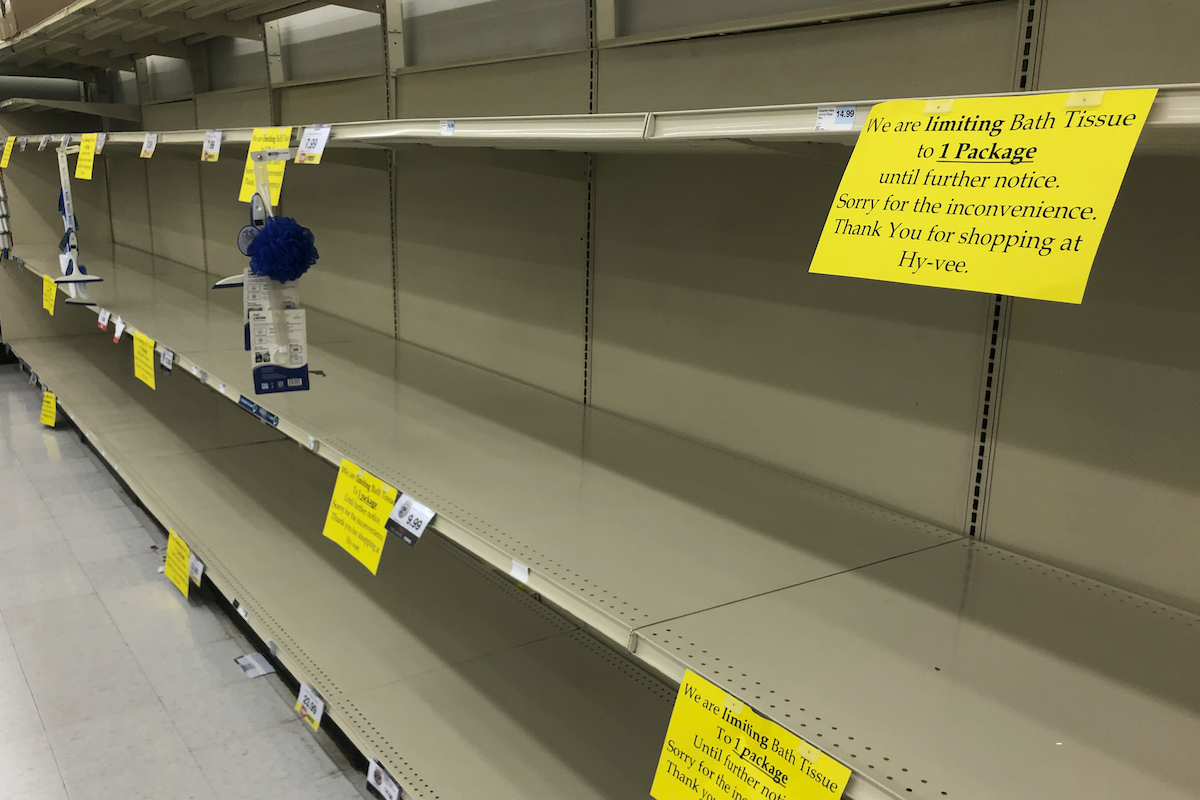 Hy-Vee supermarket Nebraska empty shelves for Fox News, Newsmax story