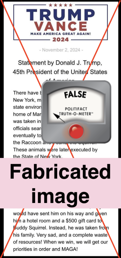 False Squirrel statement from Trump, 11-4-2024