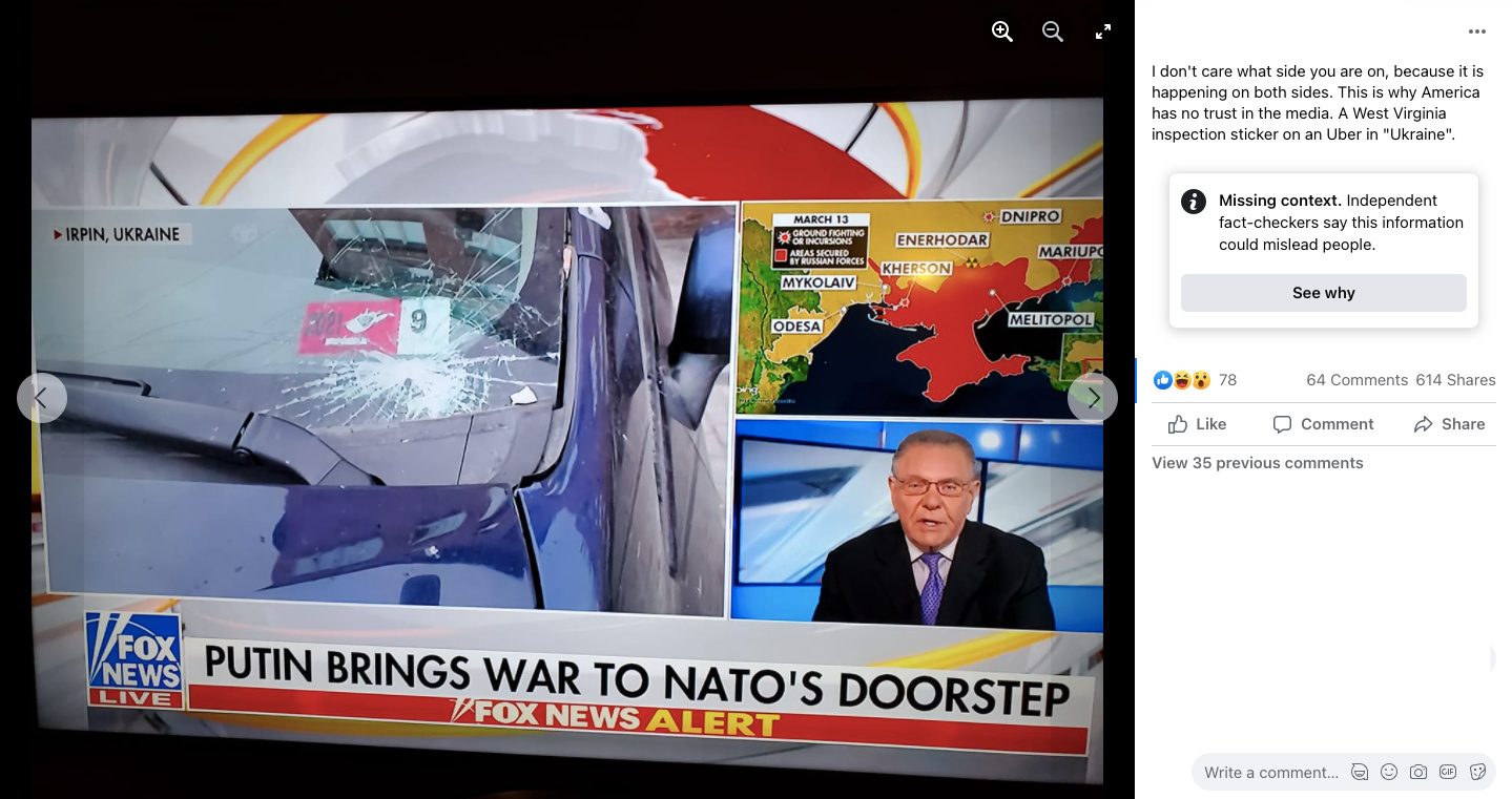 Screenshot of Facebook post, screenshotting Fox News clip (2)