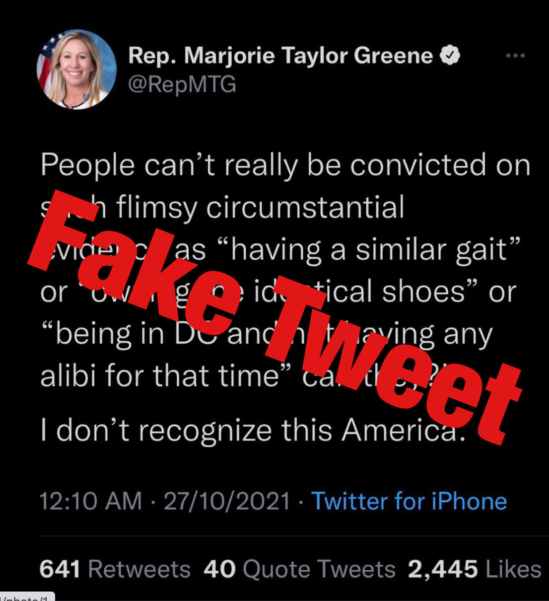 fake MTG tweet on flimsy evidence