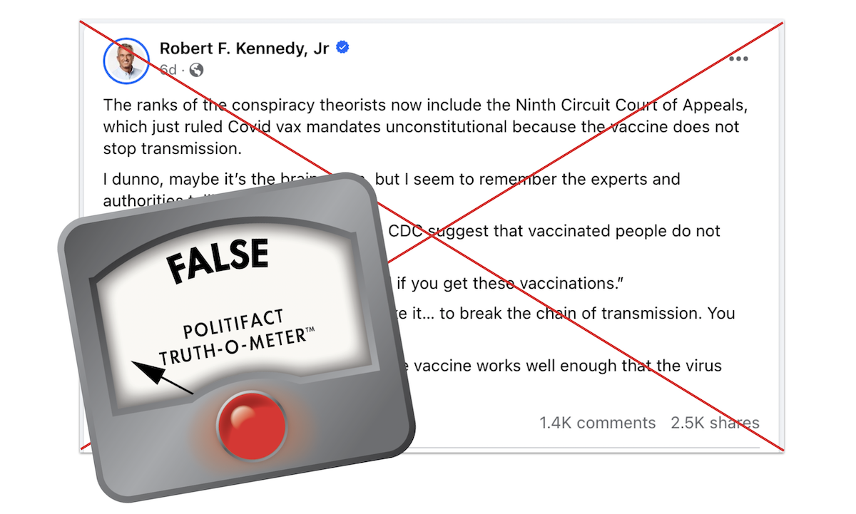 False Graphic for RFK's claim about the 9th Circuit Court's vaccine mandate ruling 06-18-2024