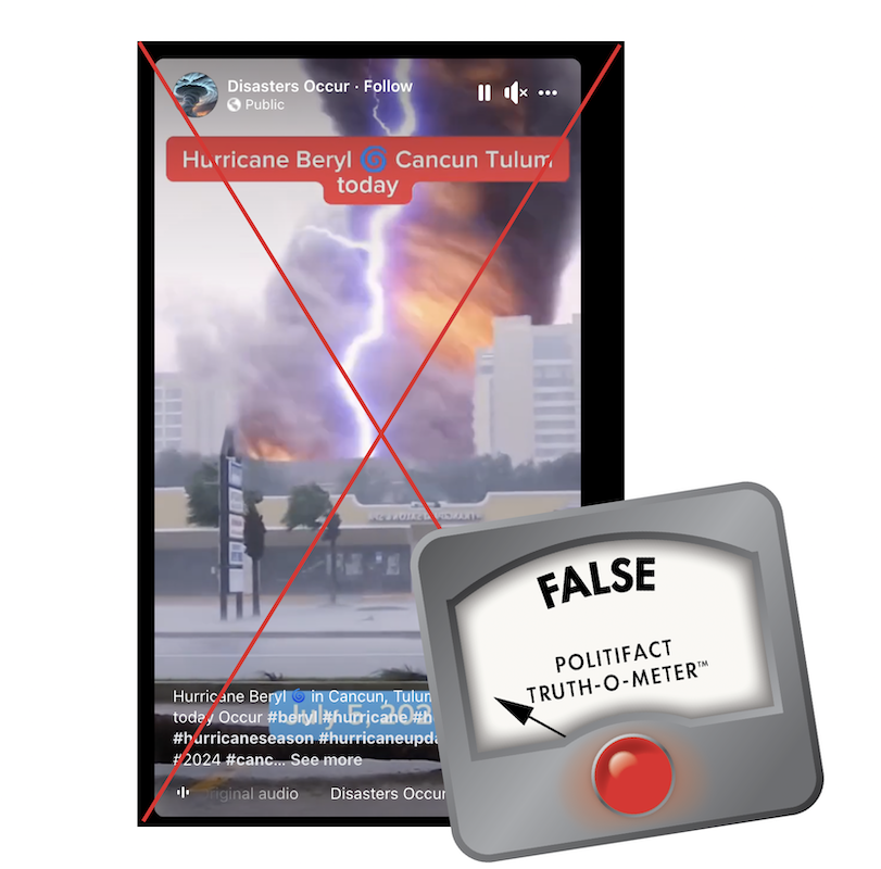 False Graphic for claim that video shows Hurricane Beryl caused tornado 2024-07-08