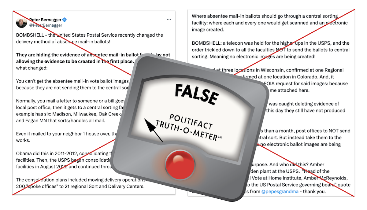 False X post about USPS changing absentee ballot mail process 11-04-2024