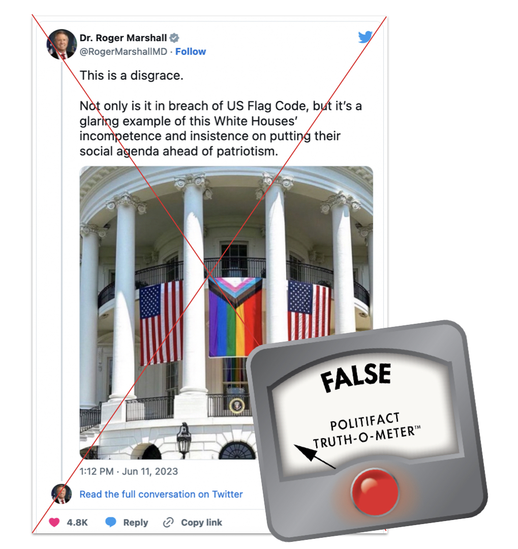 False graphic for Sen. Roger Marshall's tweet about WH pride flag violating flag code