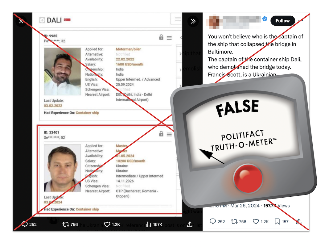 False graphic for claim about the Dali ship captain being Ukrainian 3-27-2024
